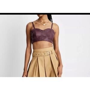 Future Collective Strappy Tiny Crop Top Women's Size S Berry Faux Leather